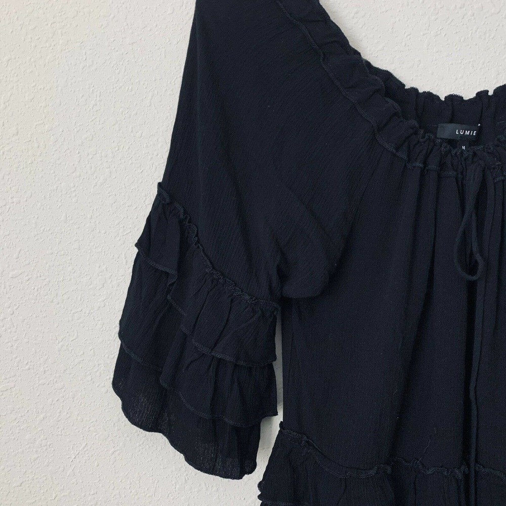 Lumie Black Boho Tiered Bell Sleeve Blouse View 2